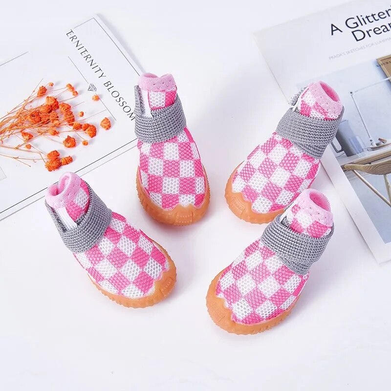 4PCS Dog Shoes Boots Mesh Dog Shoes Breathable Dog Booties