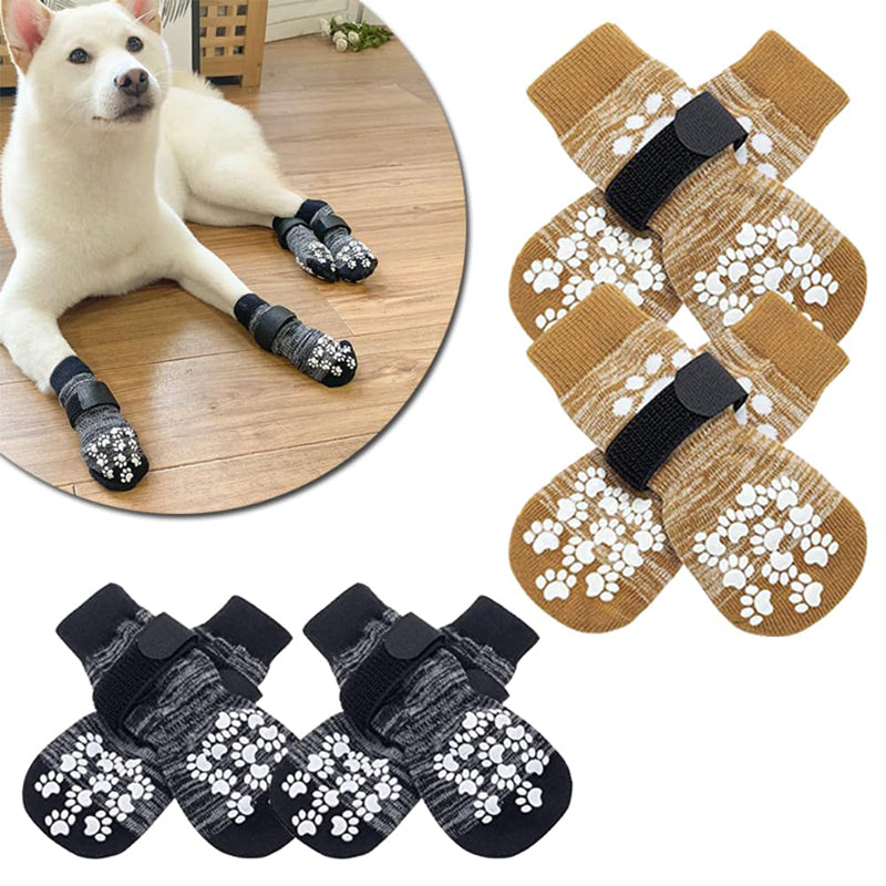 4PCS Pet Dog Socks Breathable Anti-Slip Foot Covers Dog Socks With Adjustable Strap