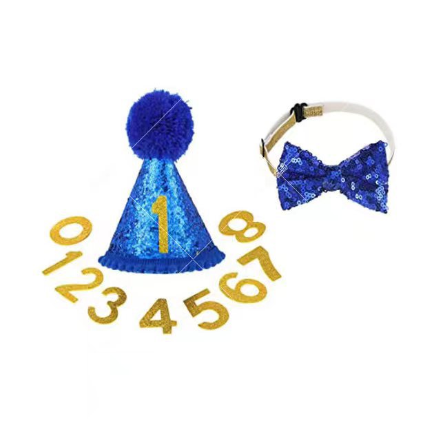 Dog Birthday Party Supplies Scarf Bow Tie Crown Hat With 0-9 Figures