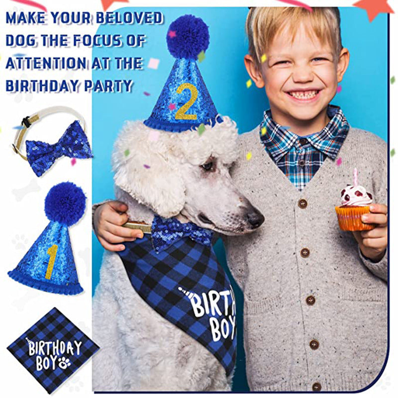 Dog Birthday Party Supplies Scarf Bow Tie Crown Hat With 0-9 Figures