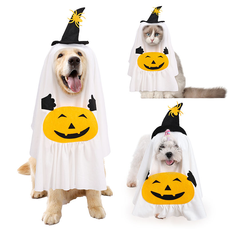 Dog Halloween Pet Cloak Dog Ghost Cosplay with Treat Bags Halloween Dog Dress