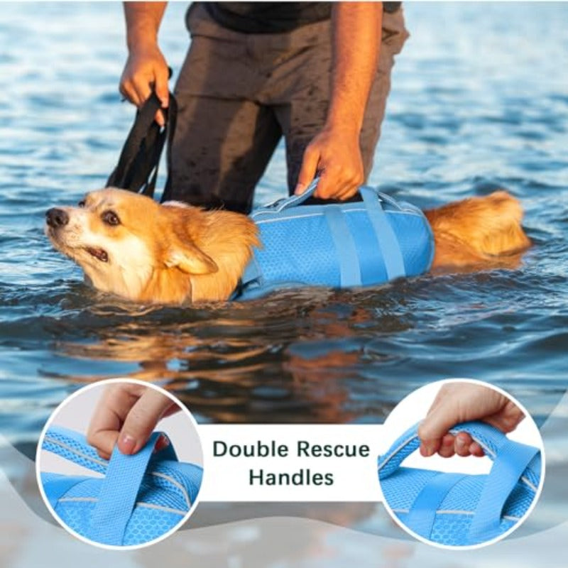 Dog Life Jacket High Flotation Reflective Dog Life Vest WIth Rescue Handle