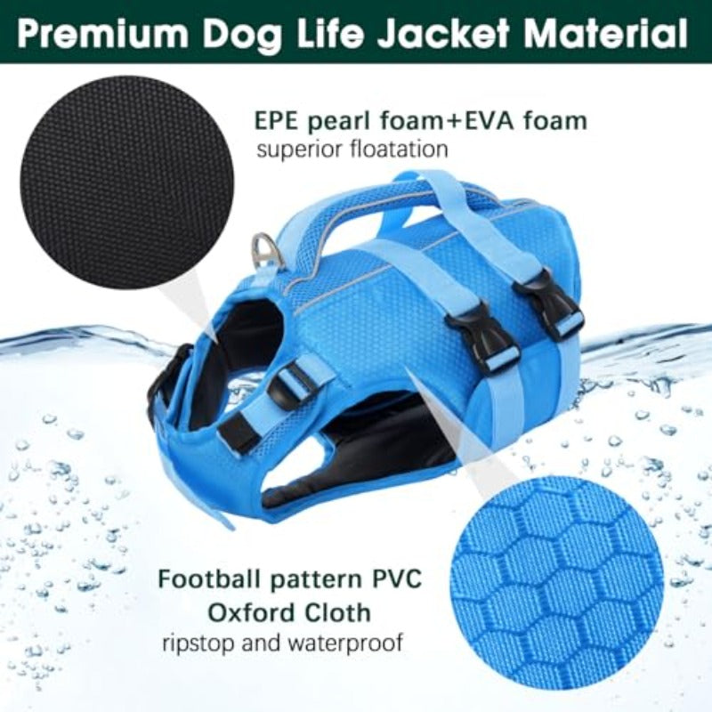 Dog Life Jacket High Flotation Reflective Dog Life Vest WIth Rescue Handle