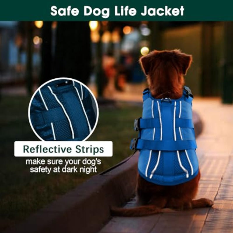 Dog Life Jacket High Flotation Reflective Dog Life Vest WIth Rescue Handle