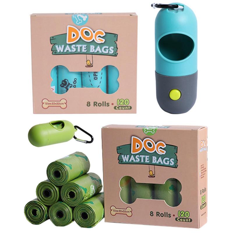 Dog Poop Bag Dispenser with Built-in LED Flashlight and Metal Clip