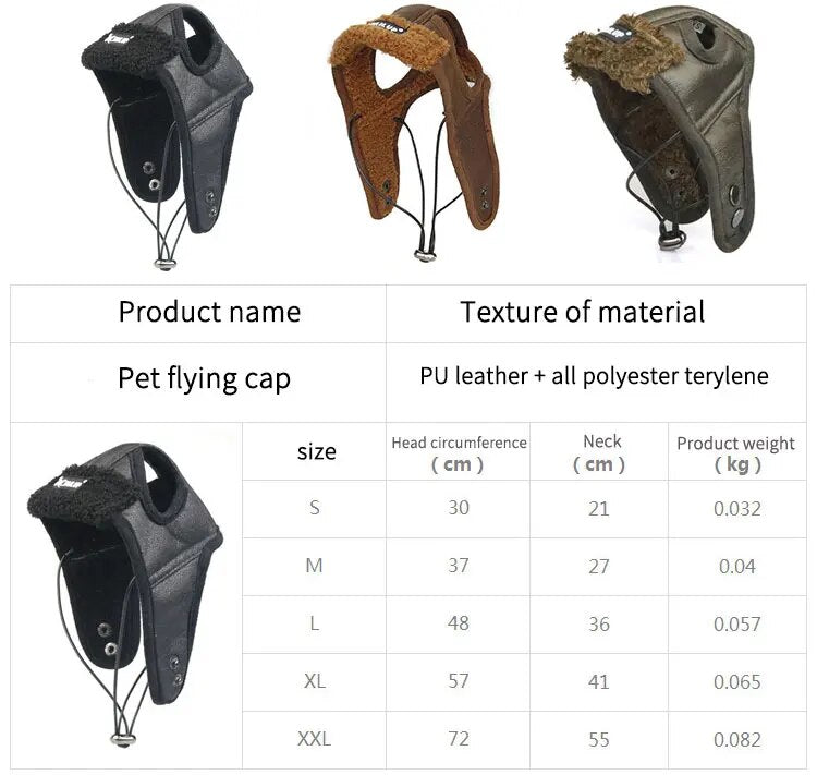 Warm Dog Pilot Hat Leather Pet Dog Cap