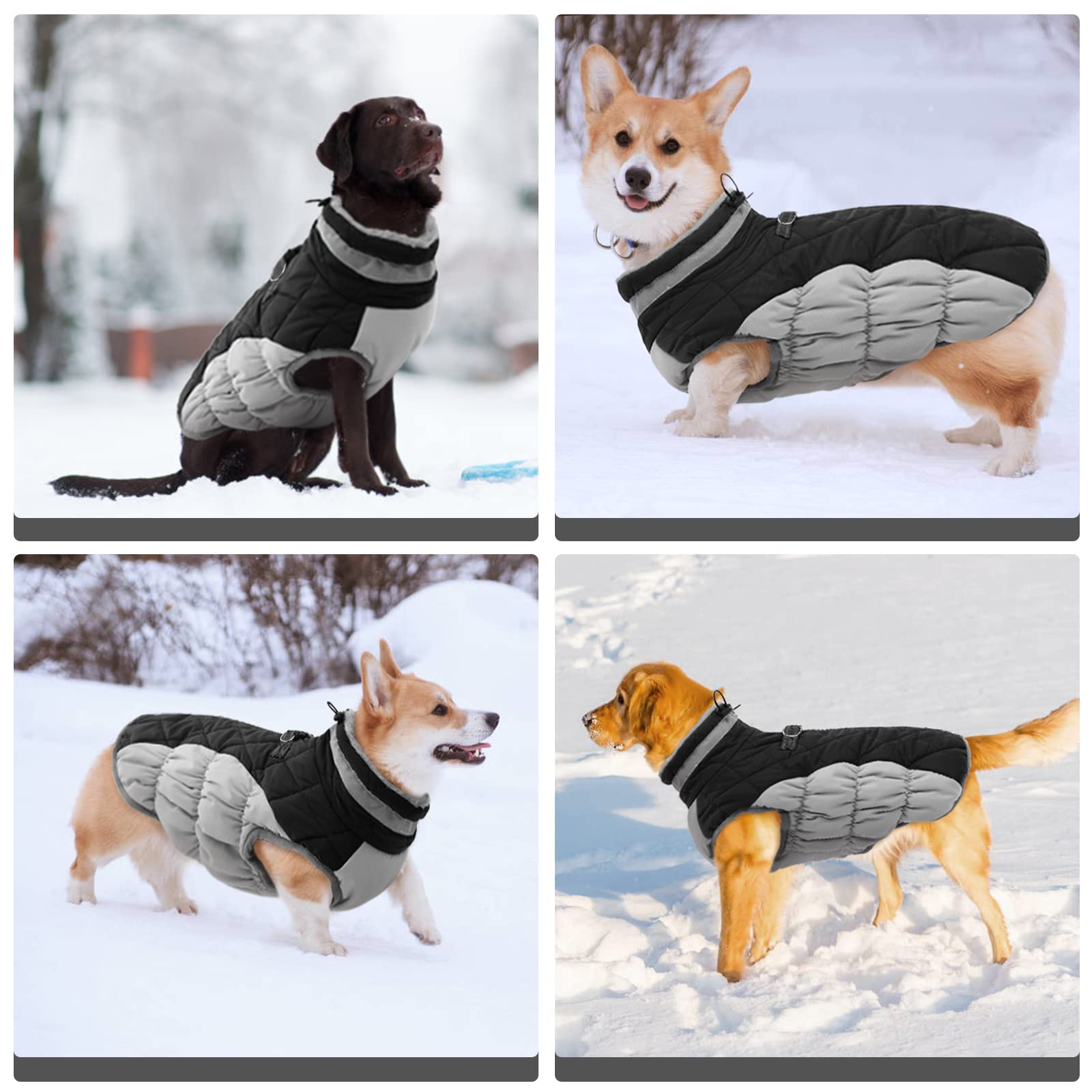 Warm Winter Dog Jacket with Built-in Harness Waterproof Windproof Reflective Fleece Vest with Zipper