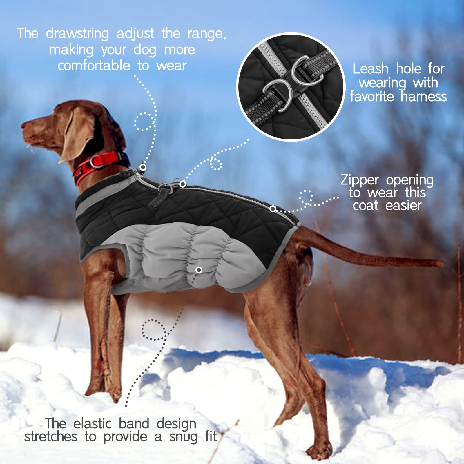 Warm Winter Dog Jacket with Built-in Harness Waterproof Windproof Reflective Fleece Vest with Zipper