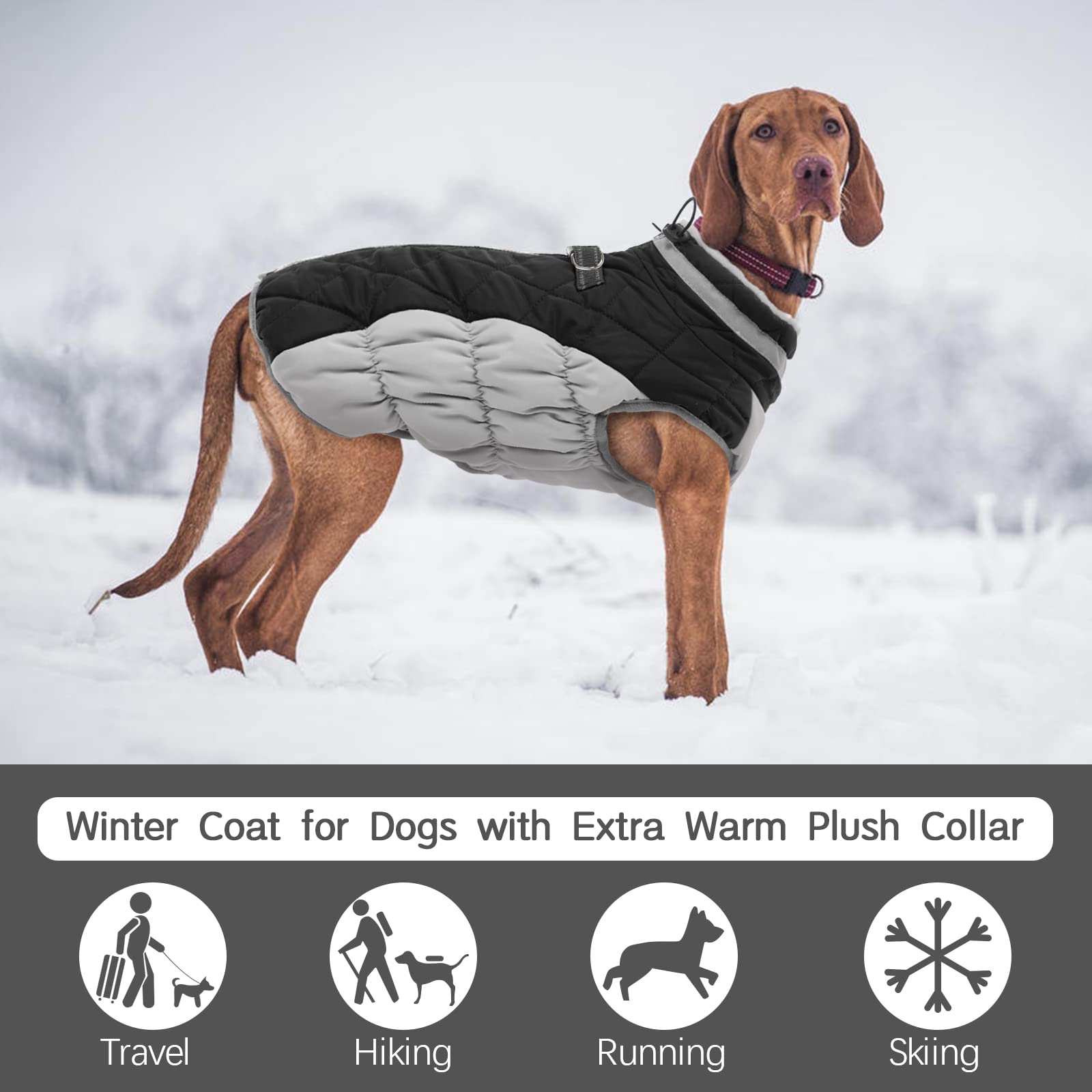 Warm Winter Dog Jacket with Built-in Harness Waterproof Windproof Reflective Fleece Vest with Zipper