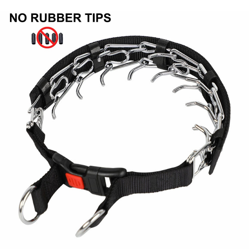 No Pull Nylon Cover Dog Prong Collar with Comfort Tip and Quick Release Buckle