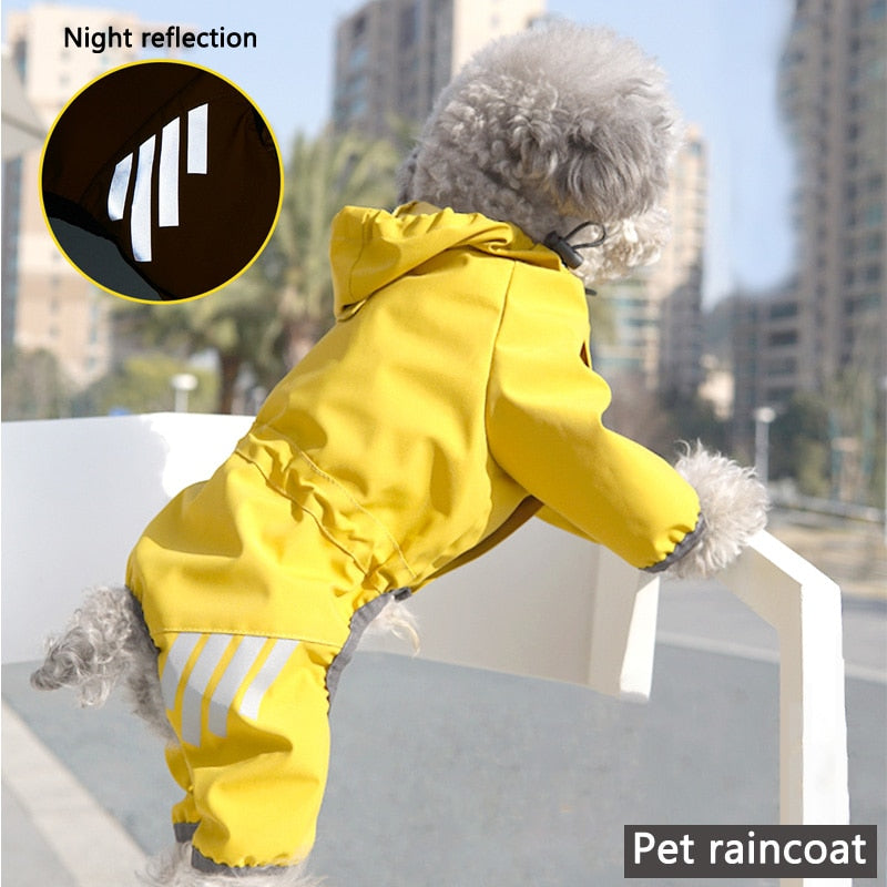 Pets Dog Raincoats With Hooded  Reflective Strip